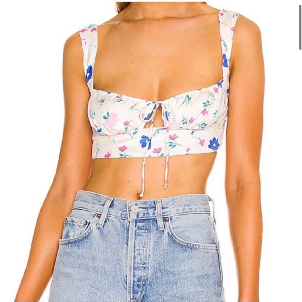 For Love And Lemons Farah Floral Bustier Crop Top White‎ Coquette Small